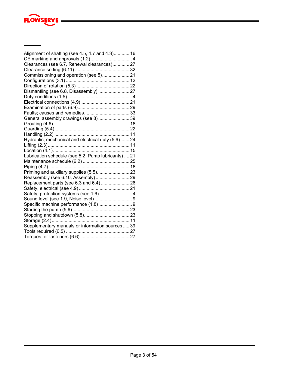 Index | Flowserve MJ Slurry User Manual | Page 3 / 42