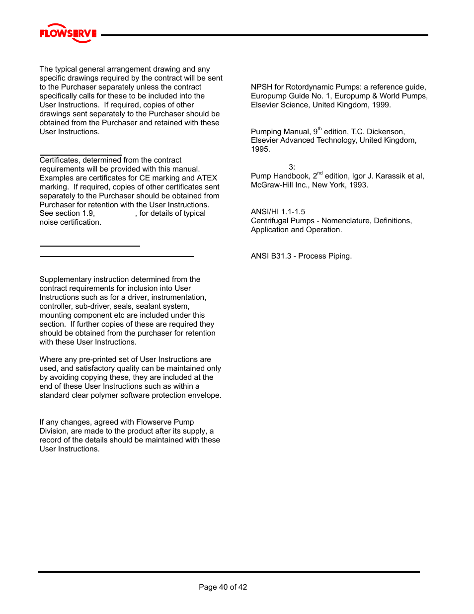 9 certification, 10 other relevant documentation and manuals | Flowserve MJ Slurry User Manual | Page 40 / 42