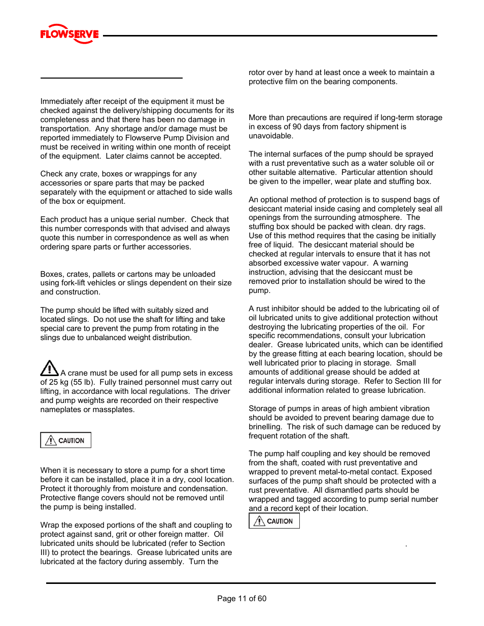 2 transport and storage | Flowserve M Slurry User Manual | Page 11 / 60