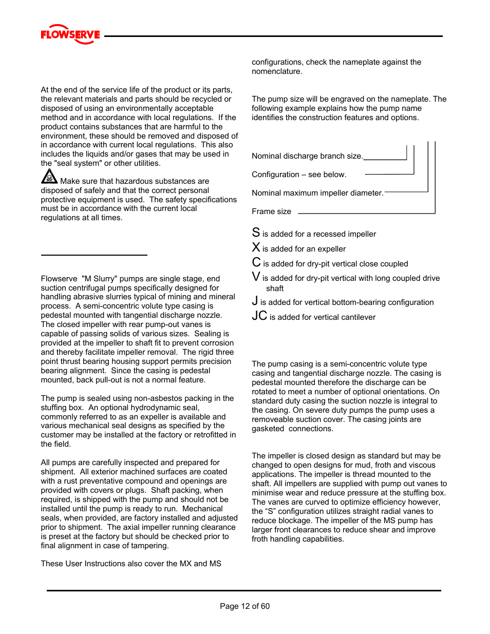 Flowserve M Slurry User Manual | Page 12 / 60