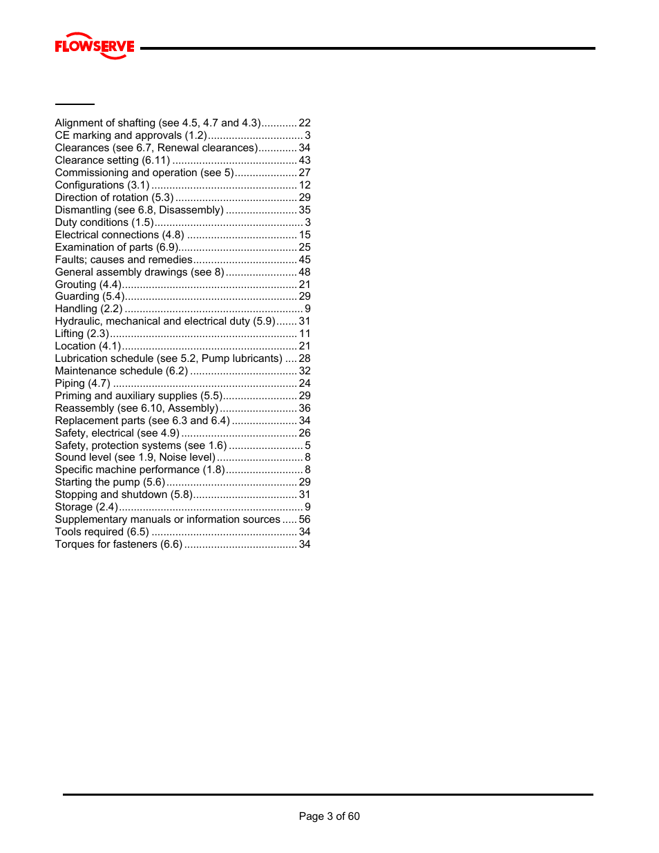 Index | Flowserve M Slurry User Manual | Page 3 / 60