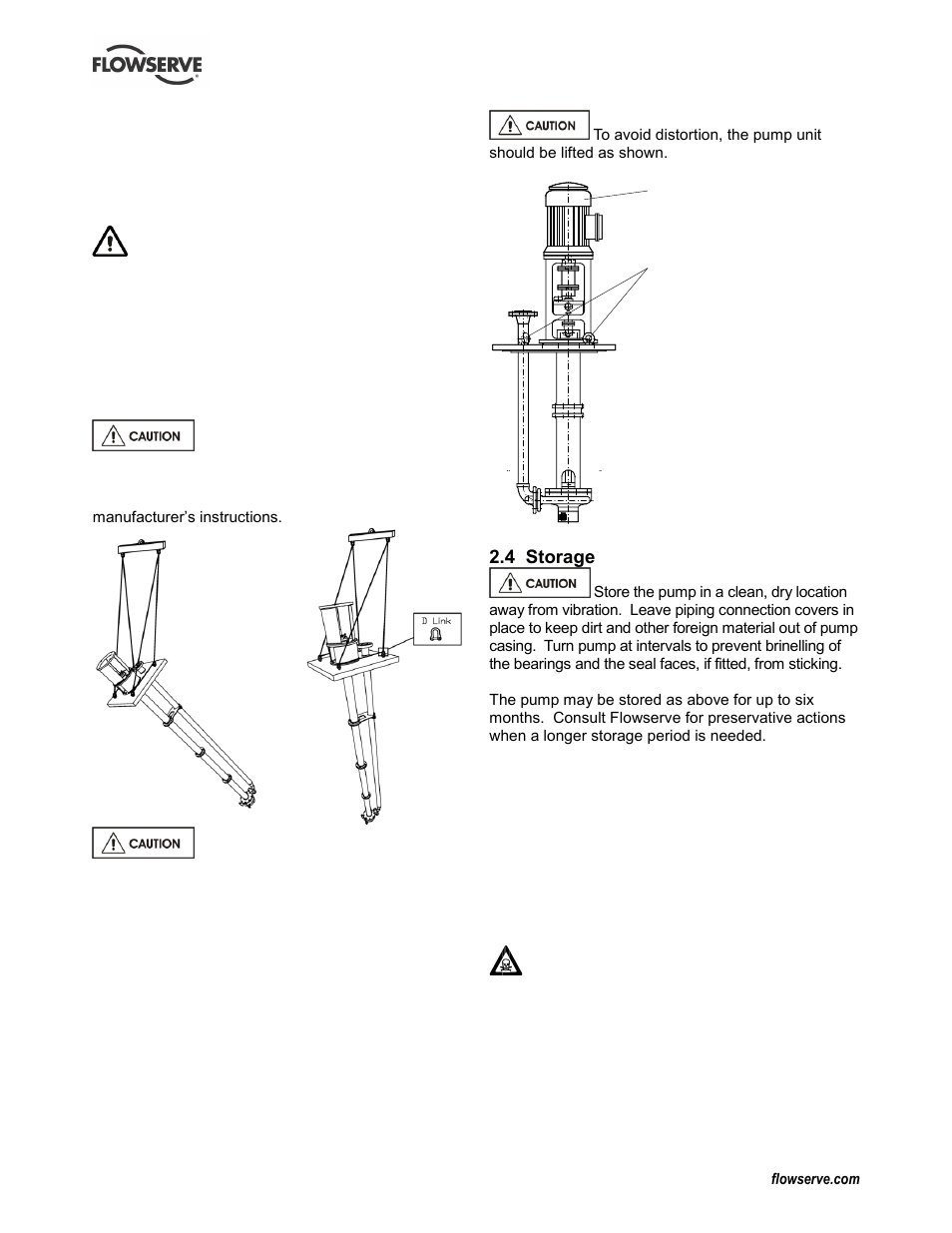 2 handling, 3 lifting, 4 storage | 5 recycling and end of product life, Storage, pump (2.4) | Flowserve CPXV fitted with Mark 3 ASME hydraulics User Manual | Page 11 / 44