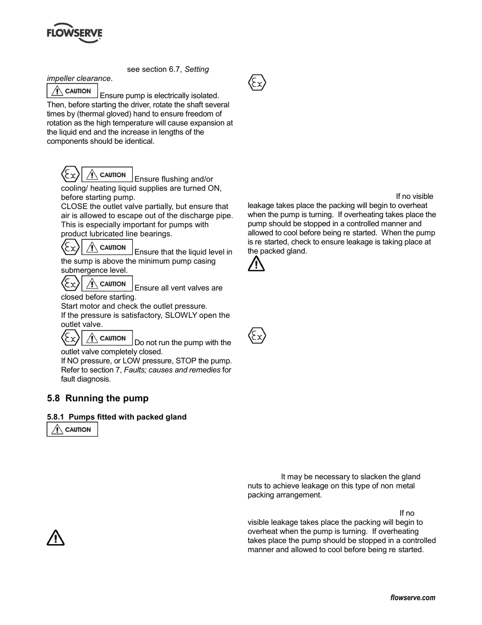 7 starting the pump, 8 running the pump | Flowserve CPXV fitted with Mark 3 ASME hydraulics User Manual | Page 21 / 44