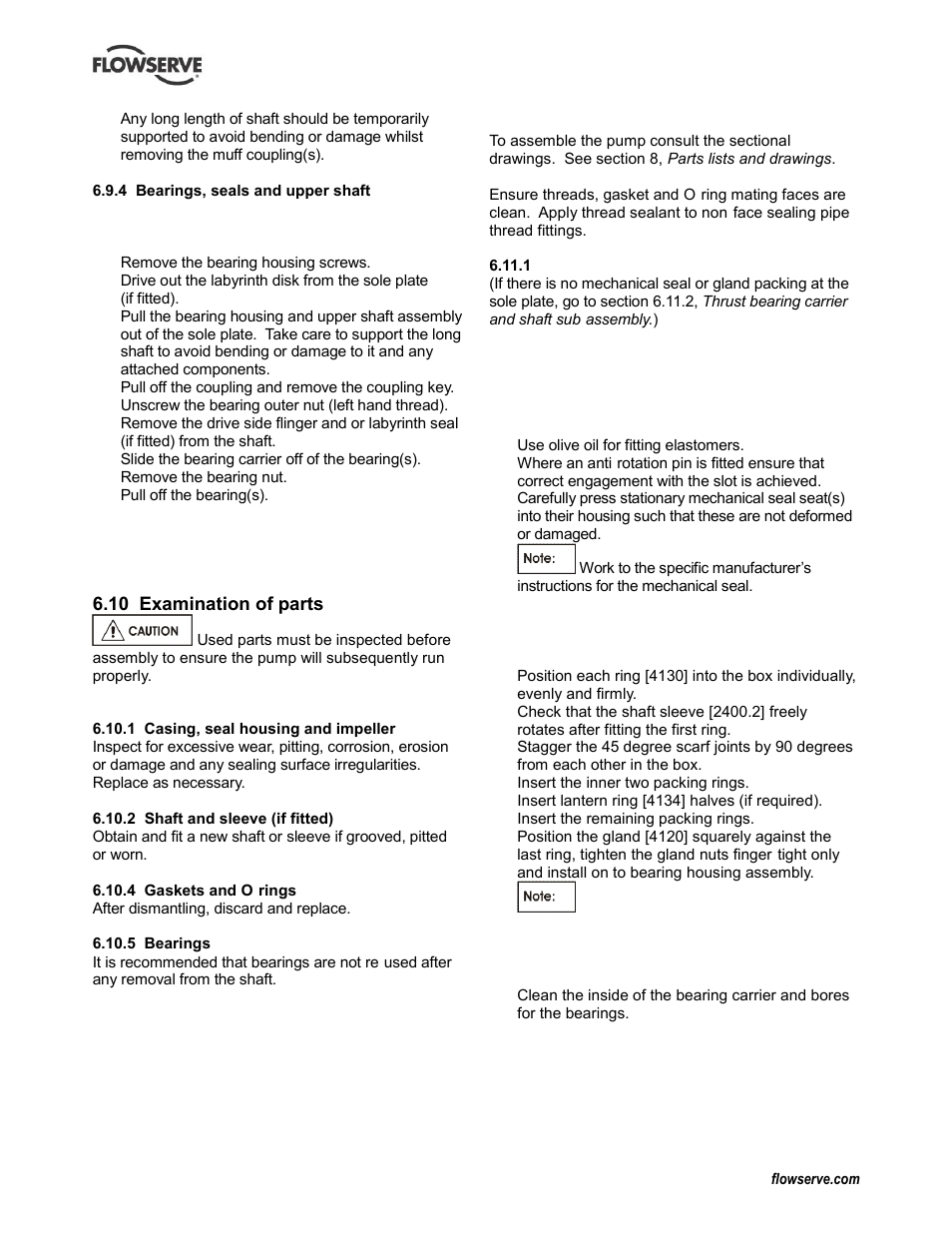 10 examination of parts, 11 assembly, Assembly (6.11) | Reassembly (6.11, assembly) | Flowserve CPXV fitted with Mark 3 ASME hydraulics User Manual | Page 30 / 44