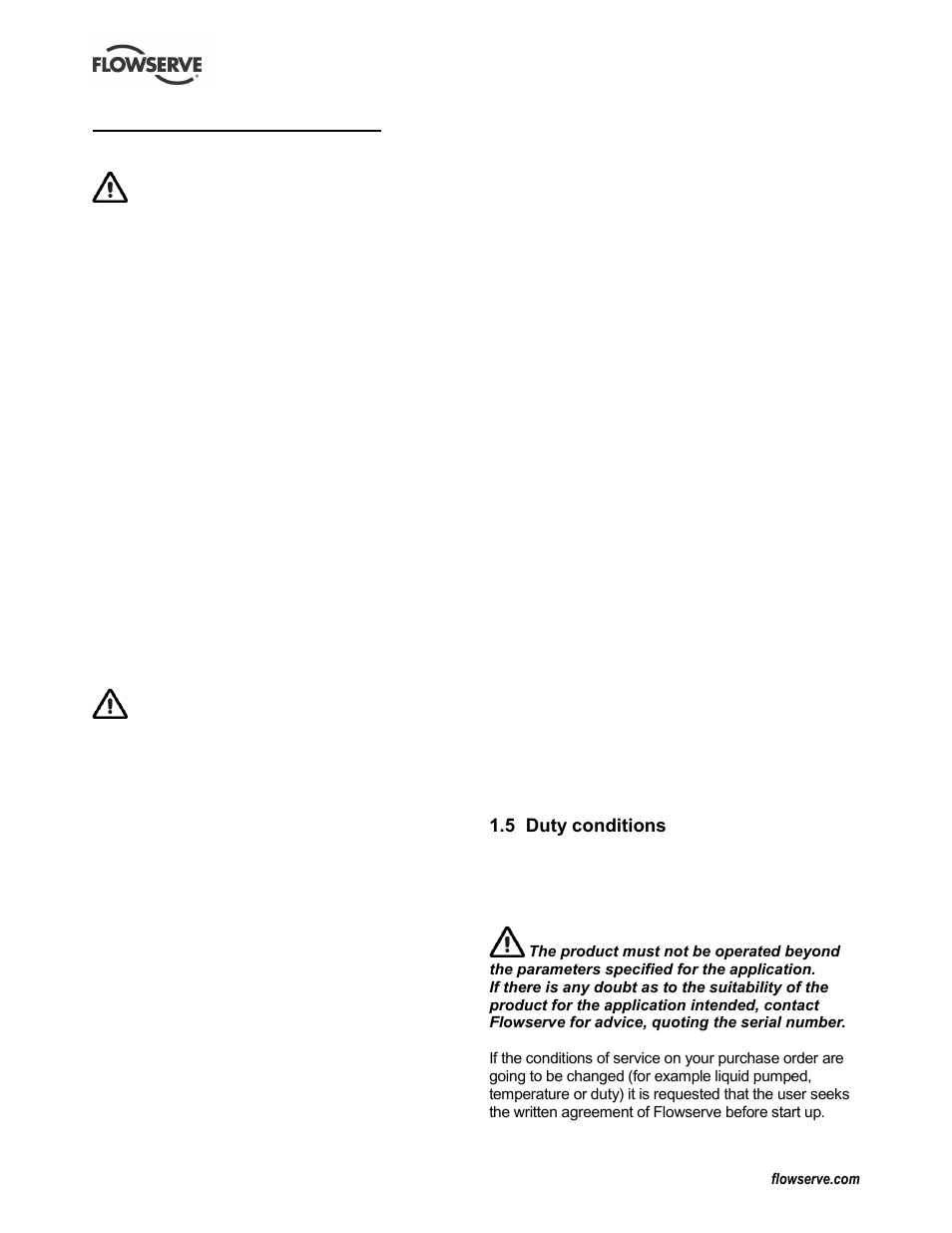 1 introduction and safety, 1 general, 2 ce marking and approvals | 3 disclaimer, 4 copyright, 5 duty conditions, Copyright (1.4), Disclaimer (1.3), Duty conditions (1.5) | Flowserve CPXV fitted with Mark 3 ASME hydraulics User Manual | Page 4 / 44
