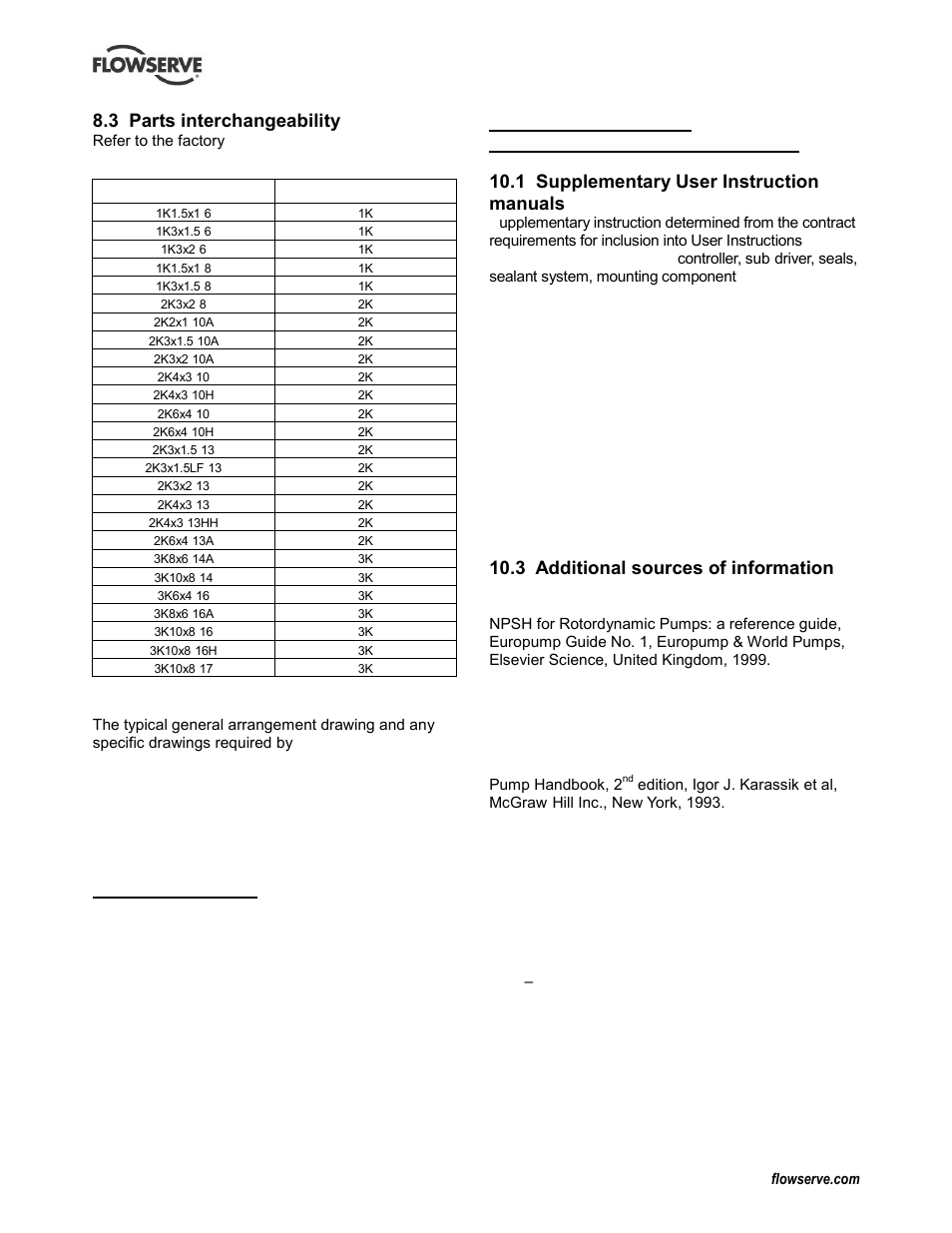 3 parts interchangeability, 4 general arrangement drawing, 9 certification | 10 other relevant documentation, And manuals, 1 supplementary user instruction manuals, 2 change notes, 3 additional sources of information, Certification (9) change notes (10.2), 10 other relevant documentation and manuals | Flowserve CPXV fitted with Mark 3 ASME hydraulics User Manual | Page 42 / 44