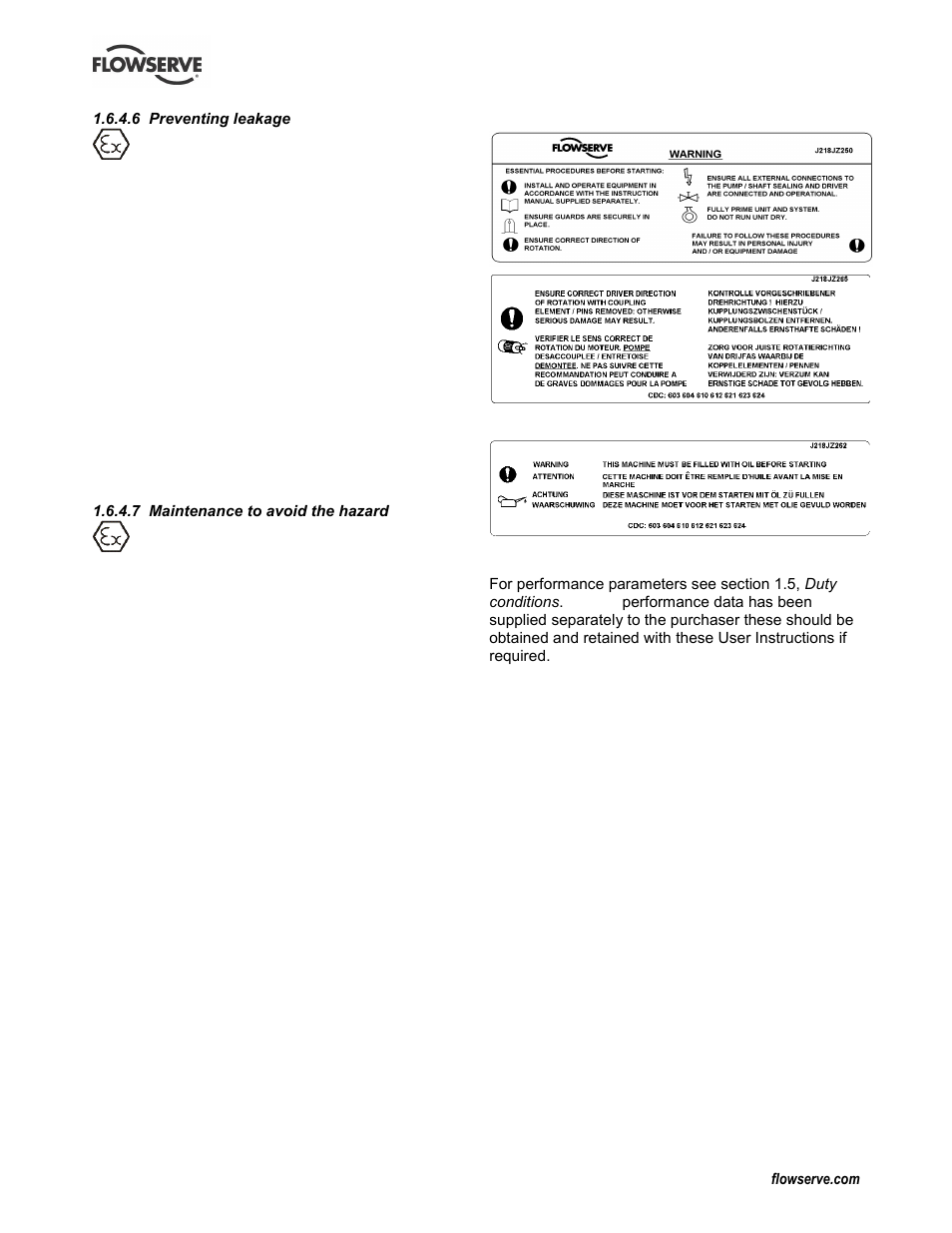 7 nameplate and safety labels, 8 specific machine performance, 9 noise level | Nameplate (1.7.1), Safety labels (1.7.2), Sound pressure level (1.9, noise level) | Flowserve CPXV fitted with Mark 3 ASME hydraulics User Manual | Page 9 / 44