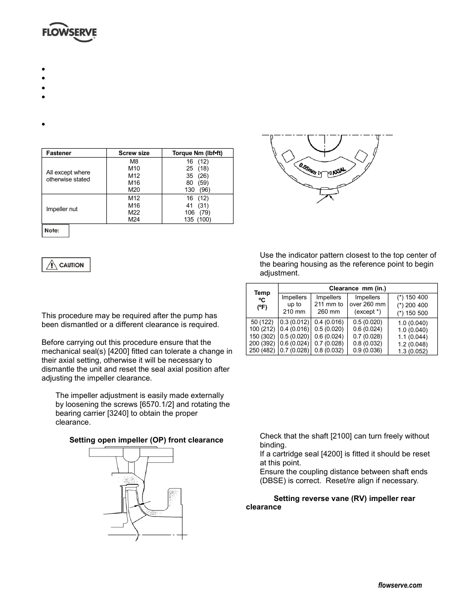 Fastener torques, Setting impeller clearance, Clearances, impeller (6.7) | Fastener torques (6.6), Setting impeller clearance (6.7), Torques for fasteners (6.6), 6 fastener torques, 7 setting impeller clearance | Flowserve Durco Mark 3 ISO Frame Mounted User Manual | Page 28 / 52