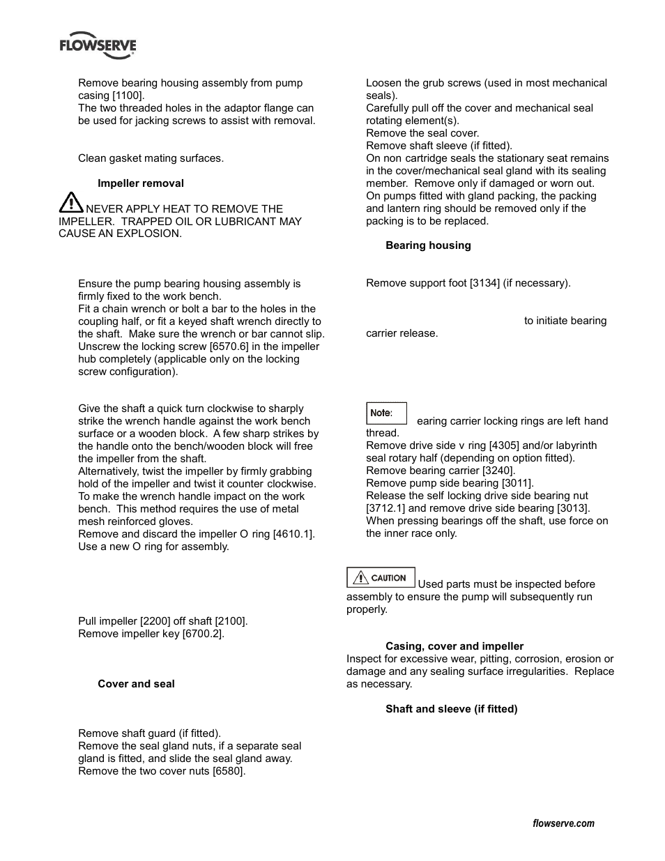 Examination of parts, Examination of parts (6.9) | Flowserve Durco Mark 3 ISO Frame Mounted User Manual | Page 30 / 52