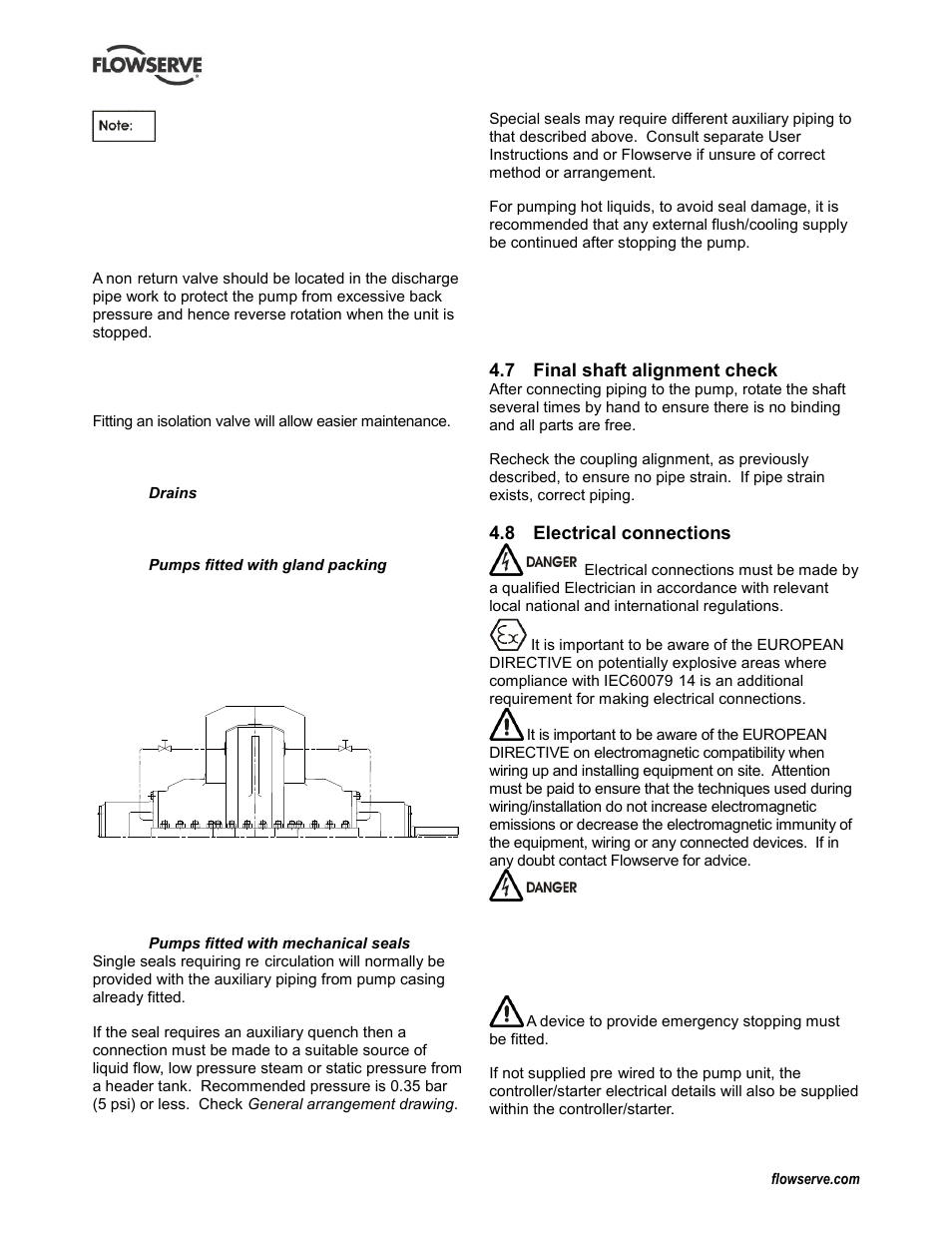 Final shaft alignment check, Electrical connections, Electrical connections (4.8) | Flowserve LNN User Manual | Page 19 / 56