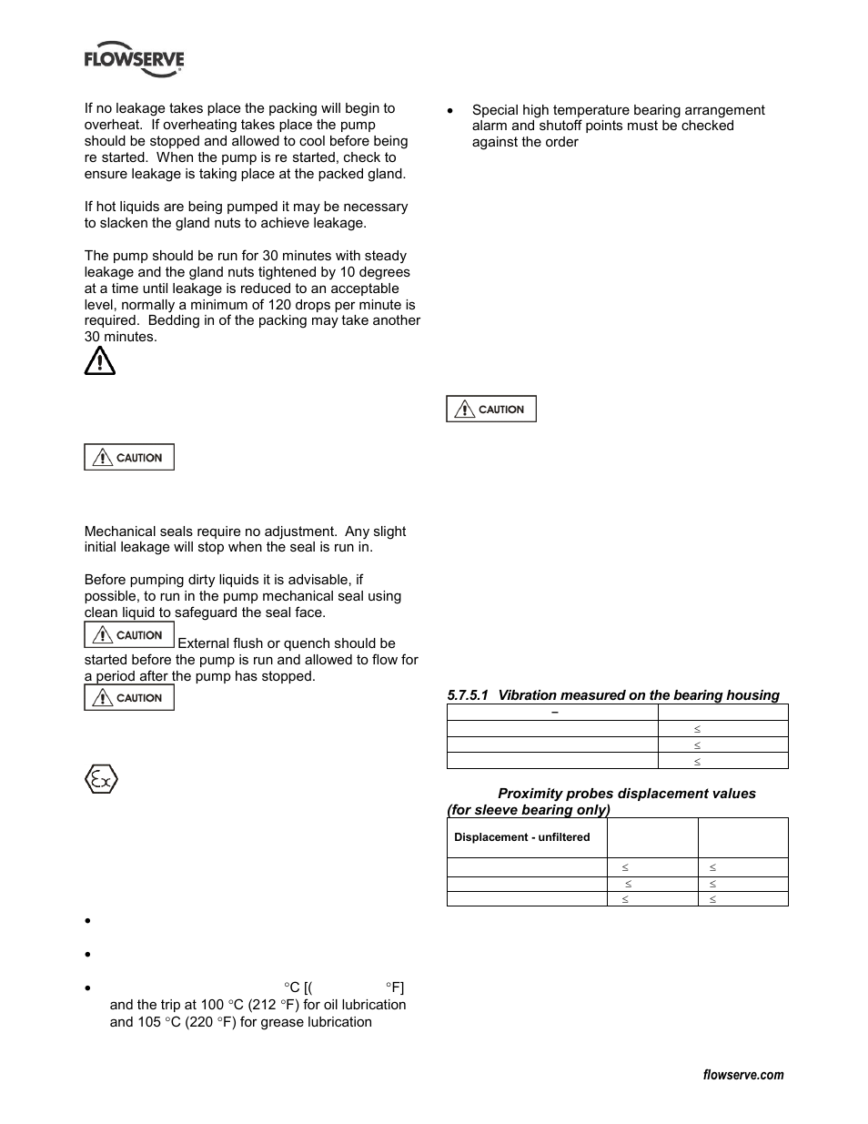 Stop/start frequency (5.7.6), Vibration (5.7.5) | Flowserve LNN User Manual | Page 24 / 56