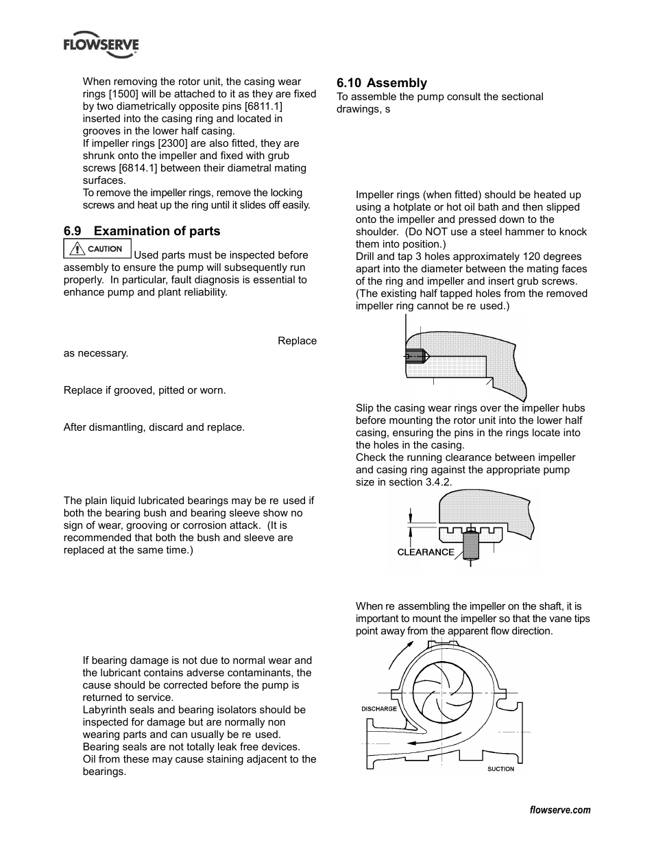 Examination of parts, Assembly, Assembly (6.10) | Examination of parts (6.9), Reassembly (see 6.10, assembly) | Flowserve LNN User Manual | Page 32 / 56