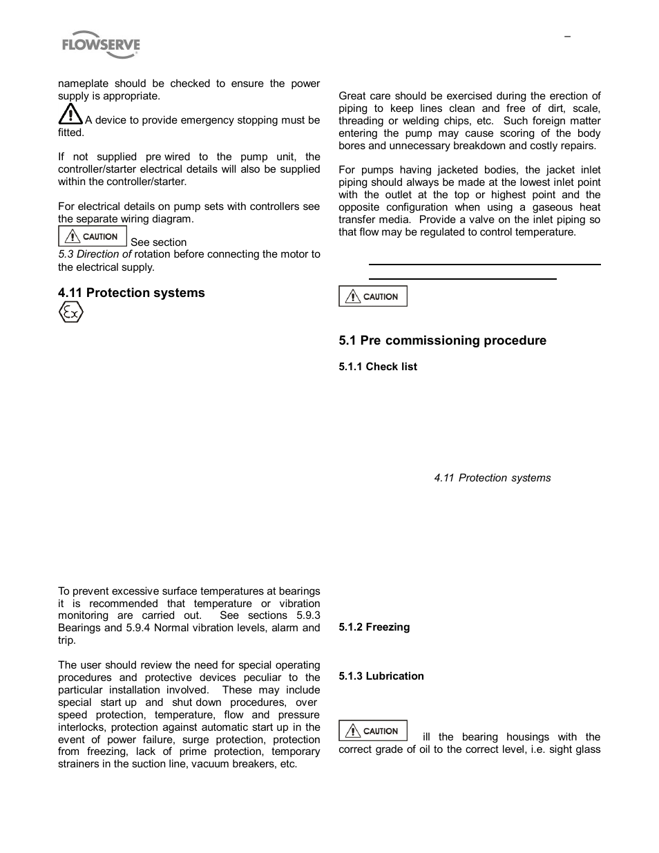 11 protection systems, Commissioning, Start-up, operation | And shutdown, 1 pre-commissioning procedure | Flowserve MP1 Sier-Bath User Manual | Page 20 / 48