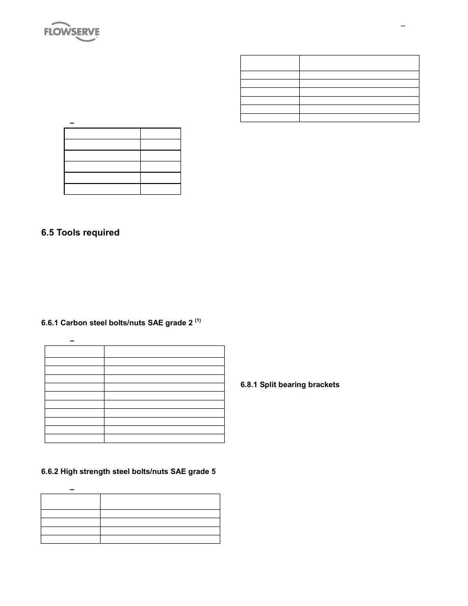 4 recommended spare parts (table 7), 5 tools required, 6 torques for fasteners | 7 renewal of clearances, 8 disassembly, 4 recommended spare parts | Flowserve MP1 Sier-Bath User Manual | Page 29 / 48