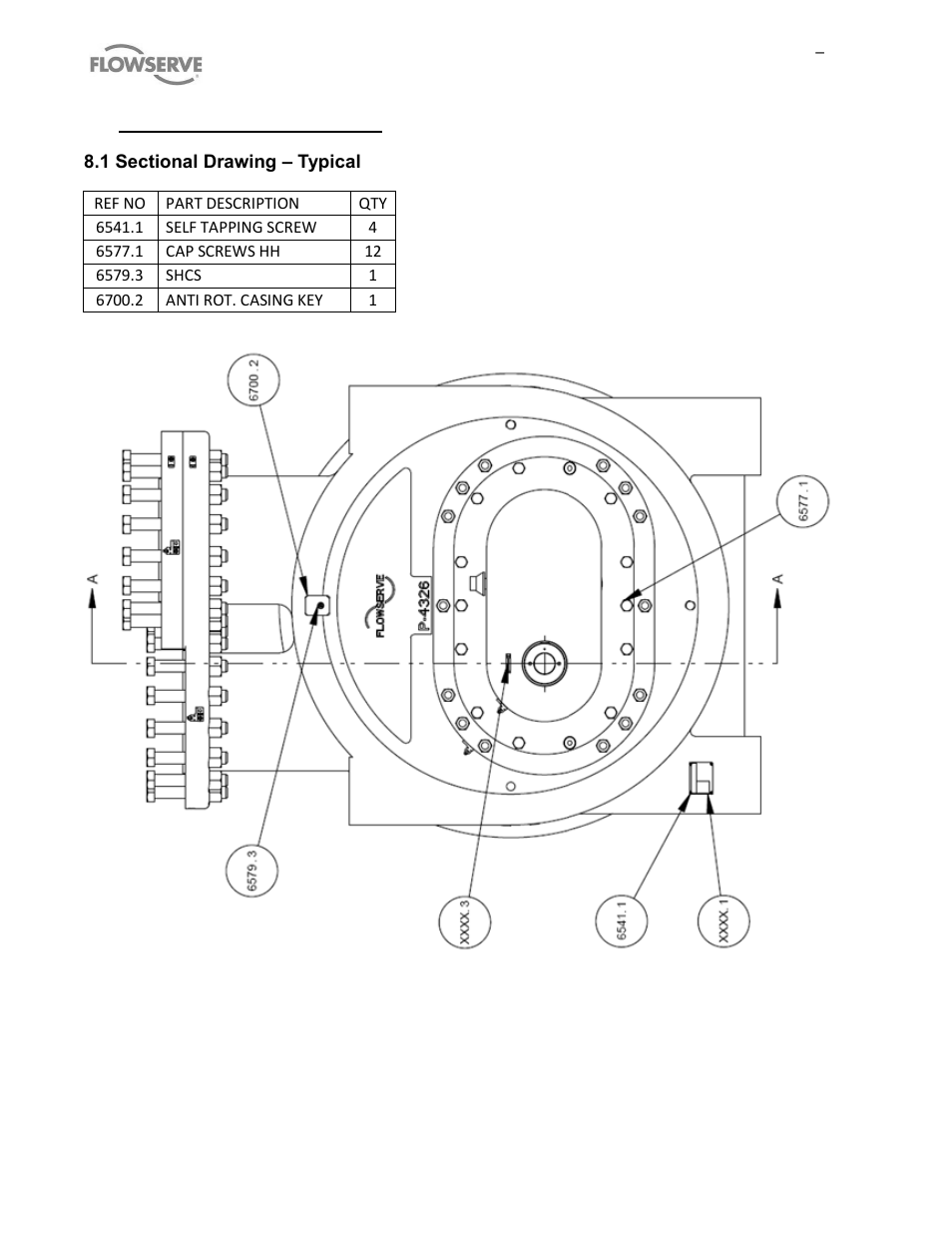 Parts list and drawings, 1 sectional drawing – typical | Flowserve MP1 Sier-Bath User Manual | Page 38 / 48