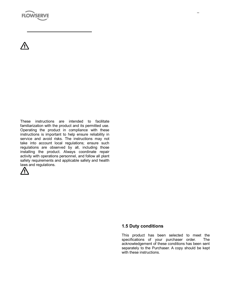 Introduction and safety, 1 general, 2 ce marking and approvals | 3 disclaimer, 4 copyright, 5 duty conditions | Flowserve MP1 Sier-Bath User Manual | Page 4 / 48