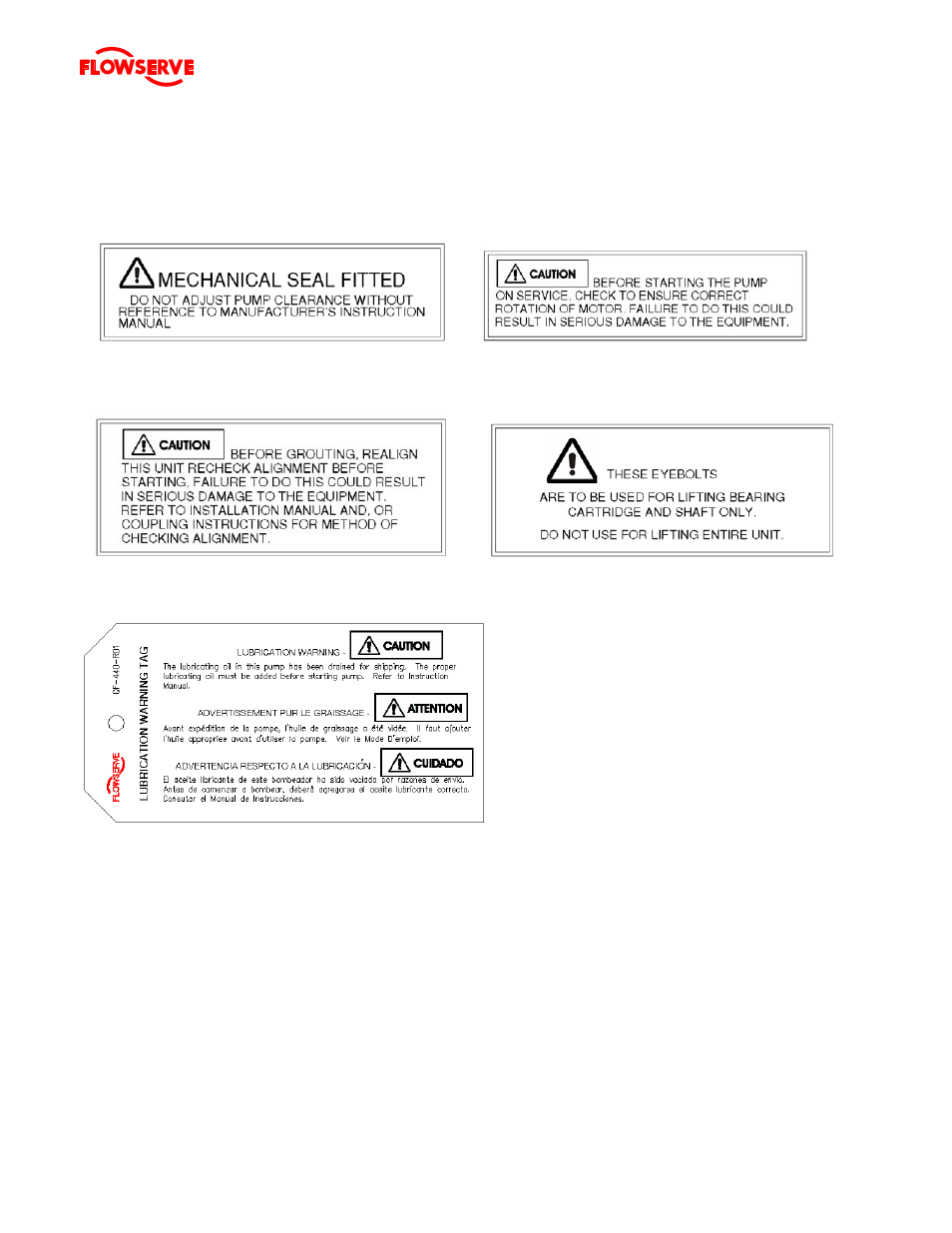 7 nameplate and warning labels | Flowserve Twin Screw Rotary User Manual | Page 9 / 56