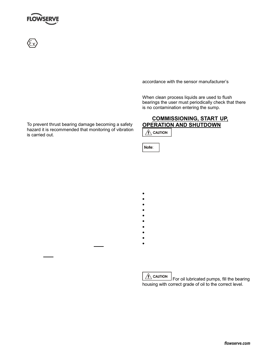 Protection systems, Commissioning, start-up, operation and shutdown, Pre-commissioning procedure | Pre-commissioning (5.1) | Flowserve IDP CPXV User Manual | Page 16 / 48