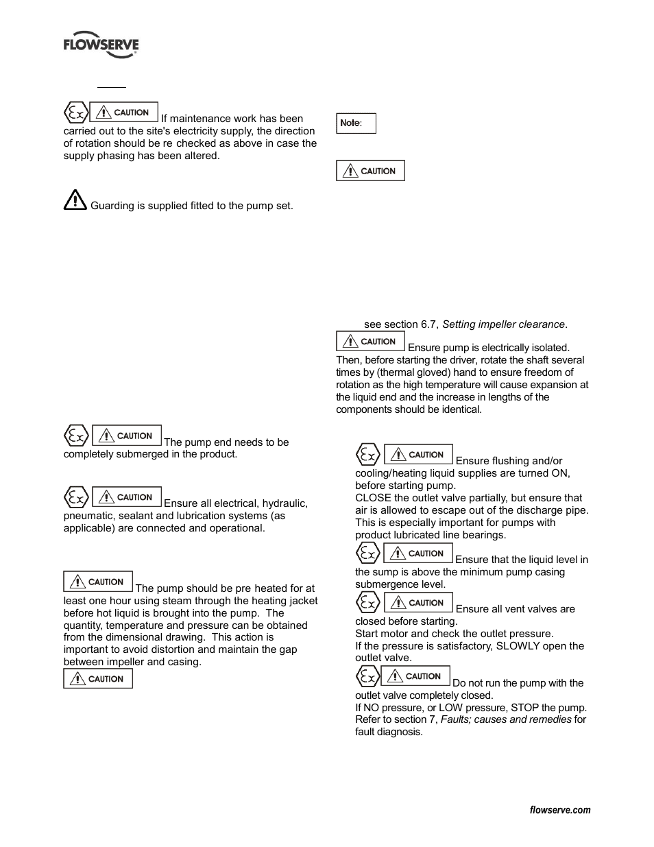 Guarding, Priming and auxiliary supplies, Starting the pump | Guarding (5.5) | Flowserve IDP CPXV User Manual | Page 20 / 48