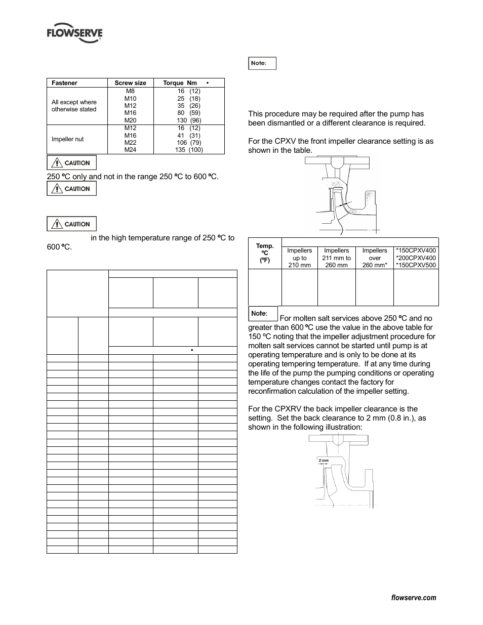 Casing, seal housing and fastener torques, Setting impeller clearance, 6 casing, seal housing and fastener torques | 7 setting impeller clearance | Flowserve IDP CPXV User Manual | Page 26 / 48