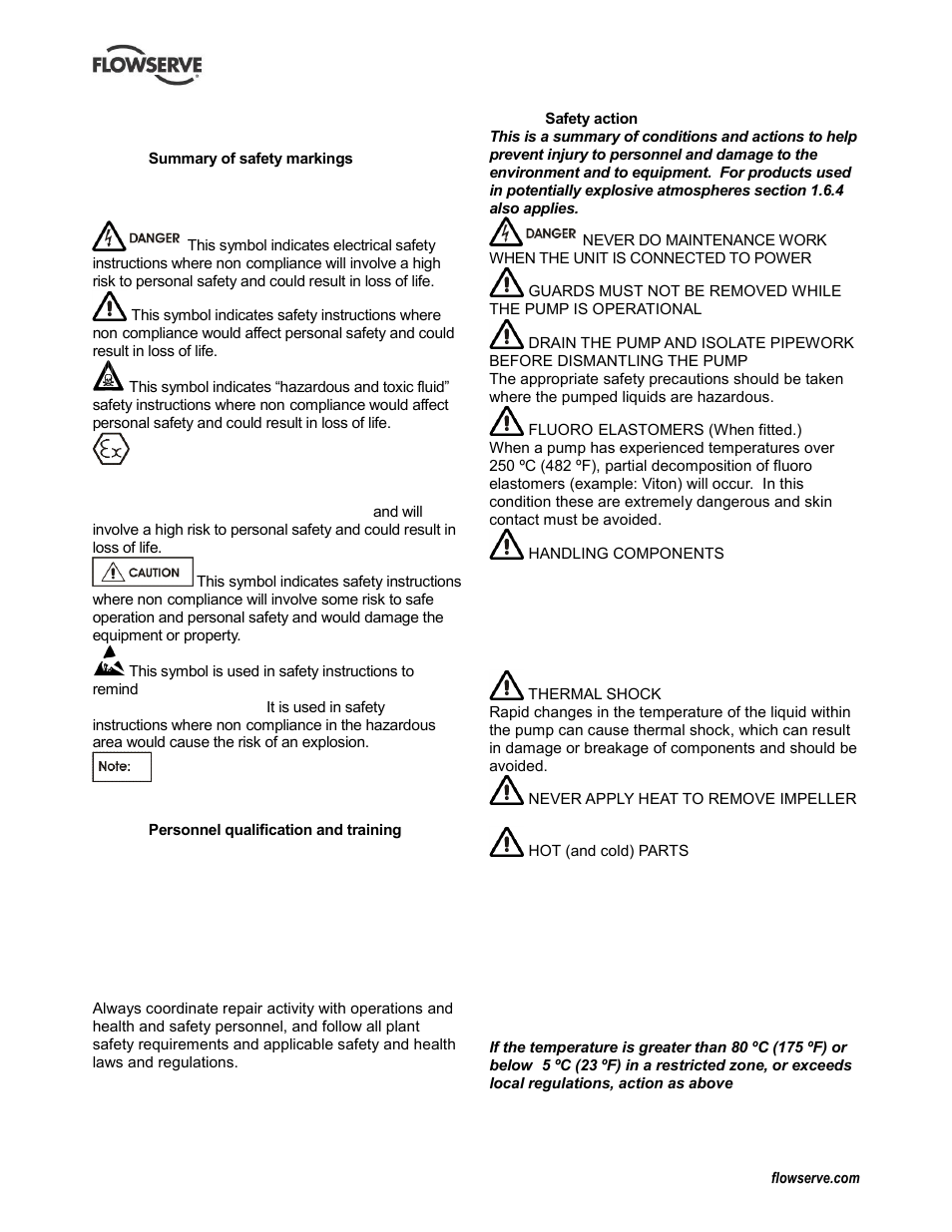 Safety, Safety action (1.6.3) | Flowserve IDP CPXV User Manual | Page 5 / 48