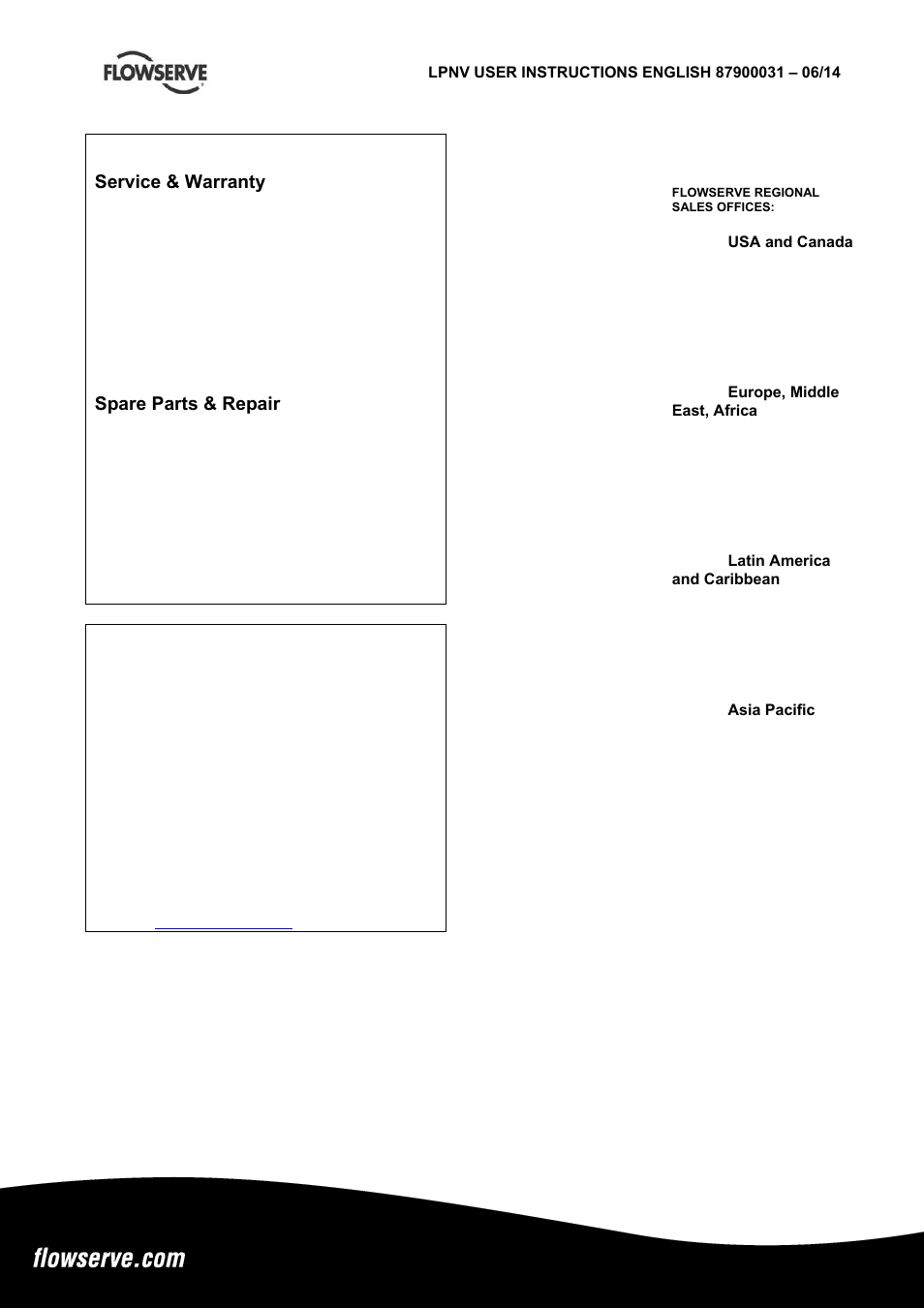 Service & warranty, Flowserve – italy, Worthington s.r.l | Via rossini, 90/92, Italy, Spare parts & repair | Flowserve LPNV Worthington User Manual | Page 48 / 48