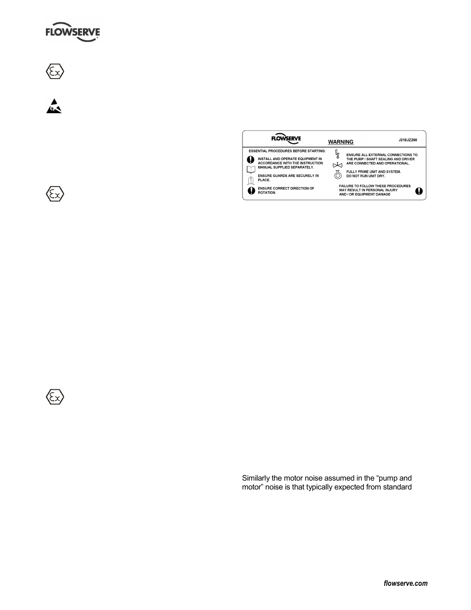 7 nameplate and safety labels, 8 specific machine performance, 9 noise level | Sound pressure level (1.9, noise level), Specific machine performance (1.8), Warning labels (1.7.2) | Flowserve Mark 3 ISO Durco User Manual | Page 8 / 32