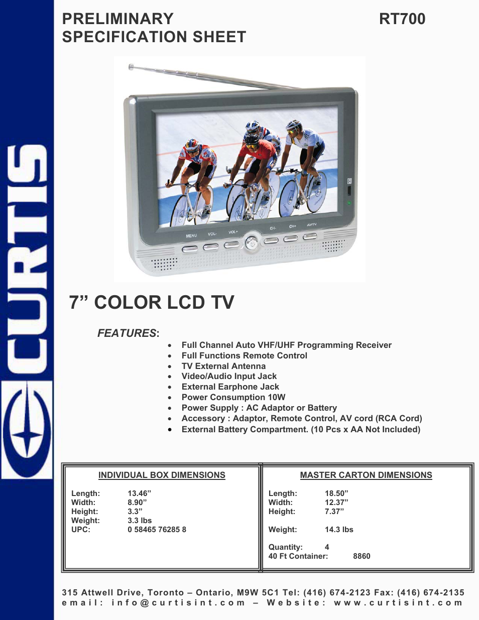 Curtis RT700 User Manual | 1 page