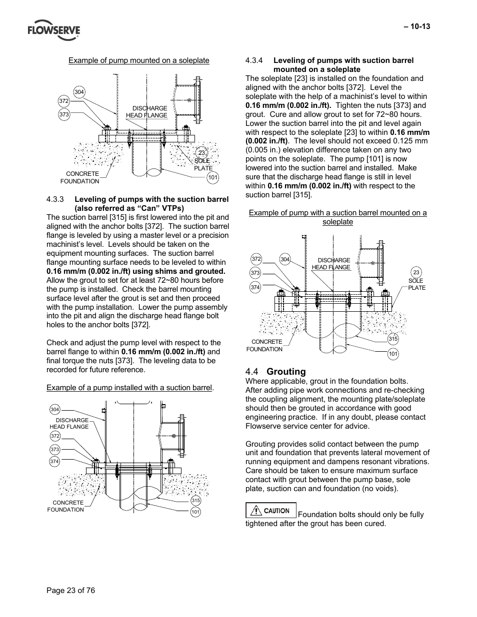 Grouting 4.4 | Flowserve VTP Wet Pit User Manual | Page 23 / 76