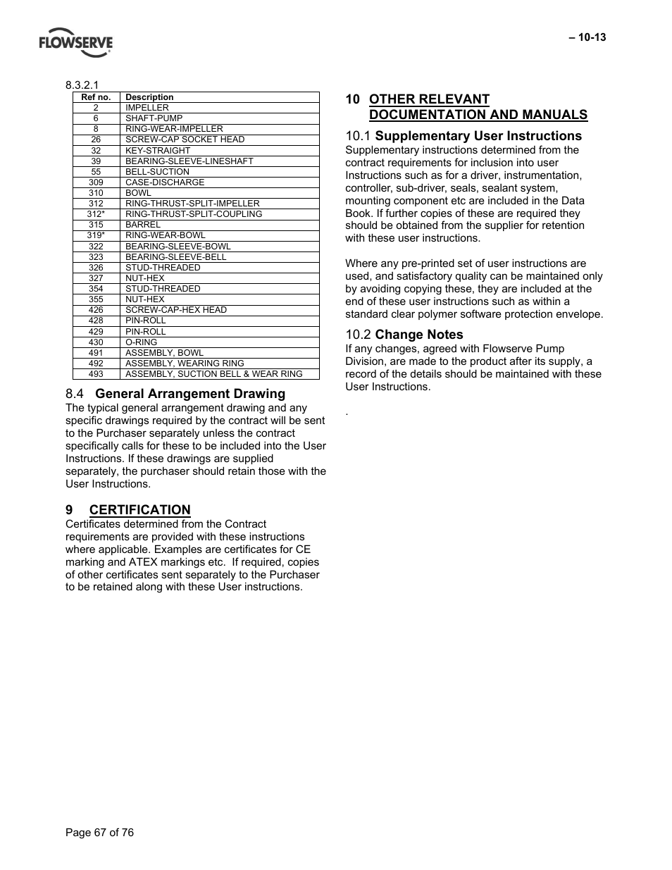 General arrangement drawing 8.4, 9 certification | Flowserve VTP Wet Pit User Manual | Page 67 / 76