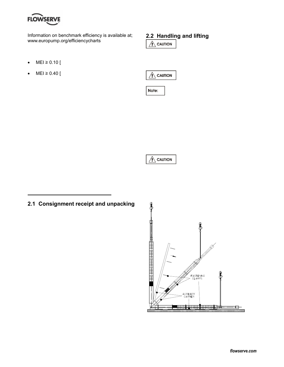 2 transport and storage, 1 consignment receipt and unpacking, 2 handling and lifting | Flowserve PLEUGER User Manual | Page 9 / 40
