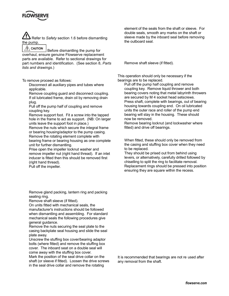 7 disassembly, 8 examination of parts | Flowserve WPG IDP User Manual | Page 21 / 40