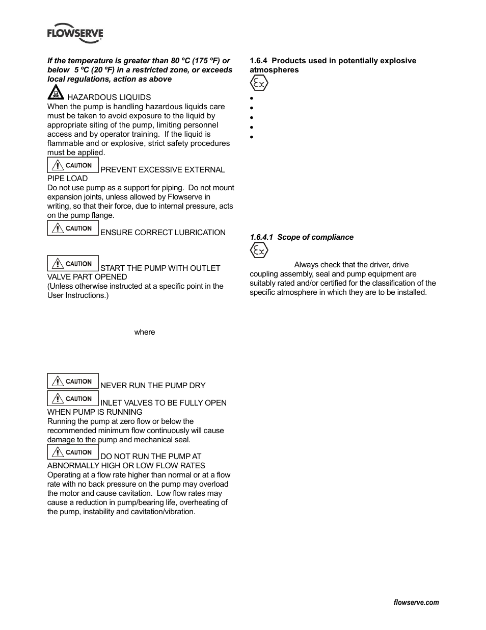 Atex marking (1.6.4.2), Compliance, atex (1.6.4.1) | Flowserve WPG IDP User Manual | Page 6 / 40