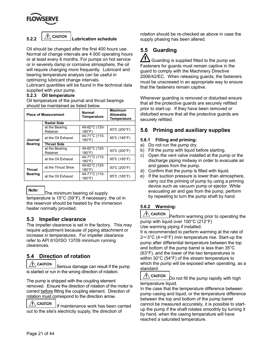 3 impeller clearance, 4 direction of rotation, 5 guarding | 6 priming and auxiliary supplies | Flowserve BP User Manual | Page 21 / 44