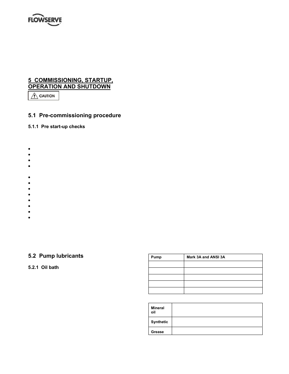 5 commissioning, startup, operation and shutdown, 1 pre-commissioning procedure, 2 pump lubricants | Flowserve S-series PolyChem User Manual | Page 24 / 52