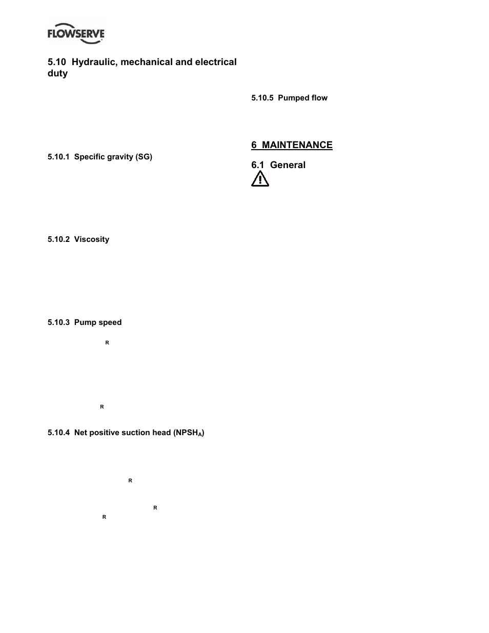 10 hydraulic, mechanical and electrical duty, 6 maintenance, 1 general | Flowserve S-series PolyChem User Manual | Page 30 / 52