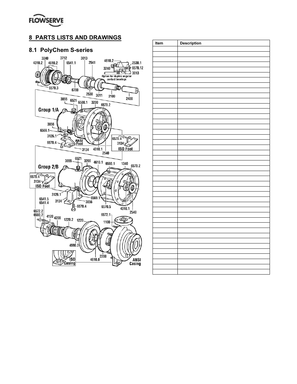 8 parts lists and drawings, 1 polychem s-series | Flowserve S-series PolyChem User Manual | Page 49 / 52