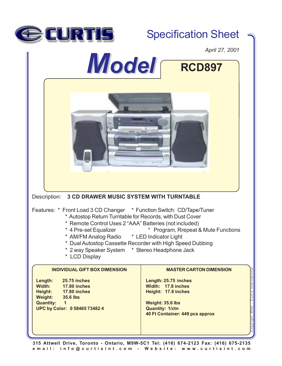 Curtis Shelf System RCD 897 User Manual | 1 page