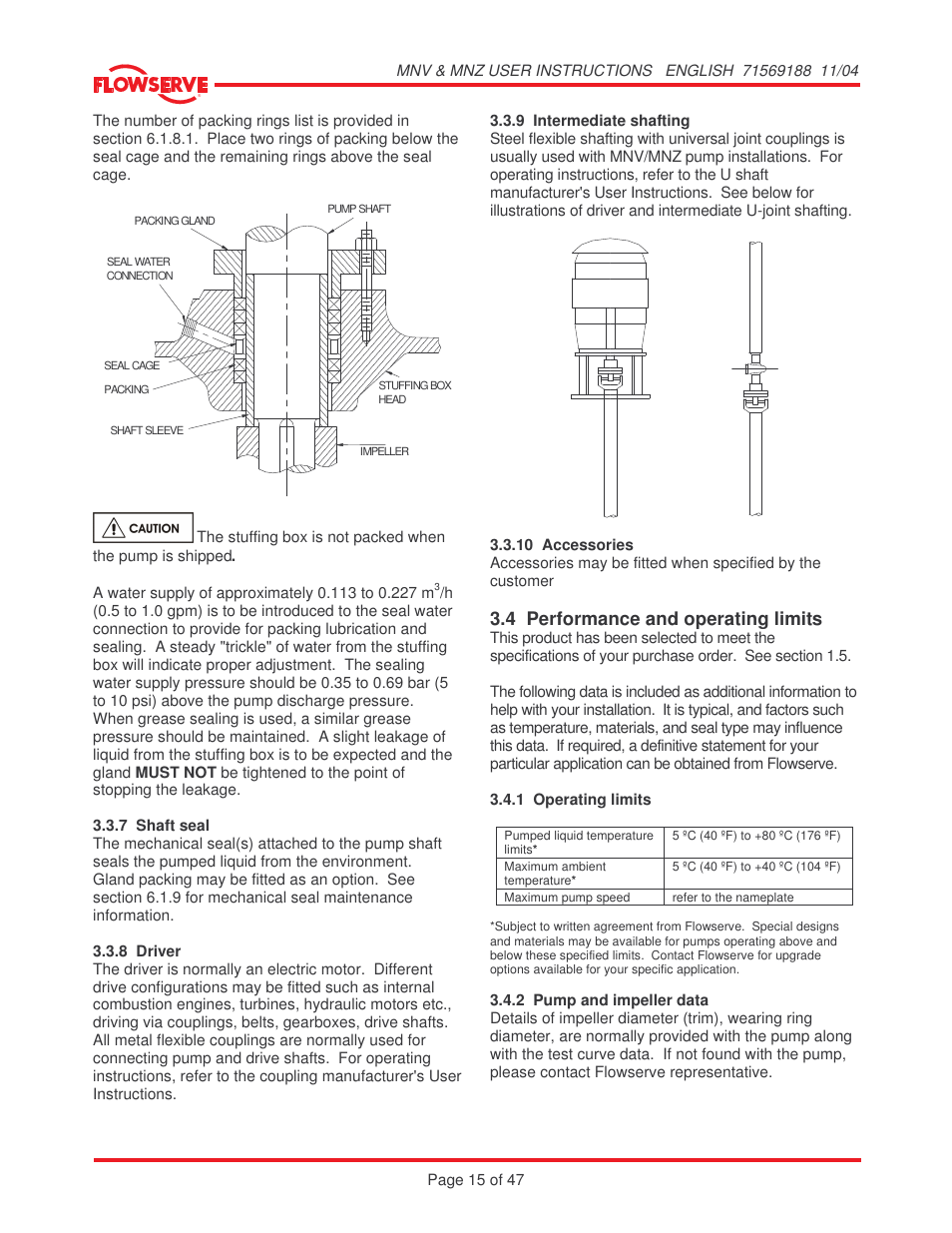 4 performance and operating limits | Flowserve MNV User Manual | Page 15 / 47