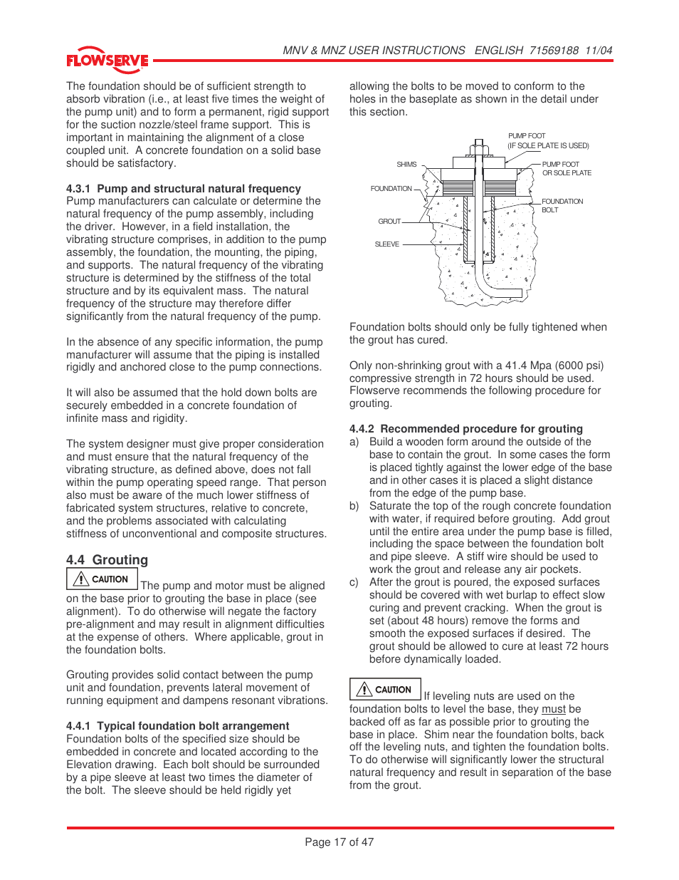 4 grouting | Flowserve MNV User Manual | Page 17 / 47