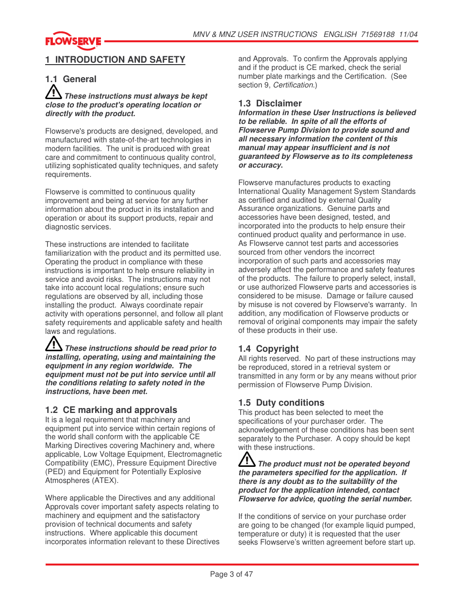 Flowserve MNV User Manual | Page 3 / 47