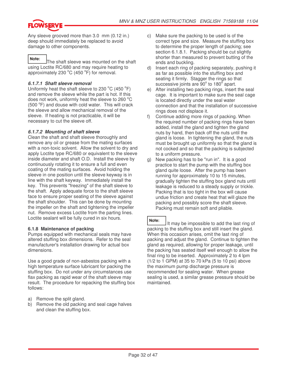 Flowserve MNV User Manual | Page 32 / 47