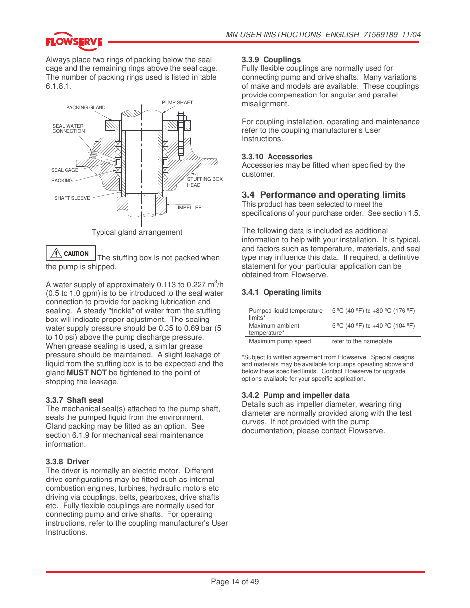 4 performance and operating limits | Flowserve MN User Manual | Page 14 / 49