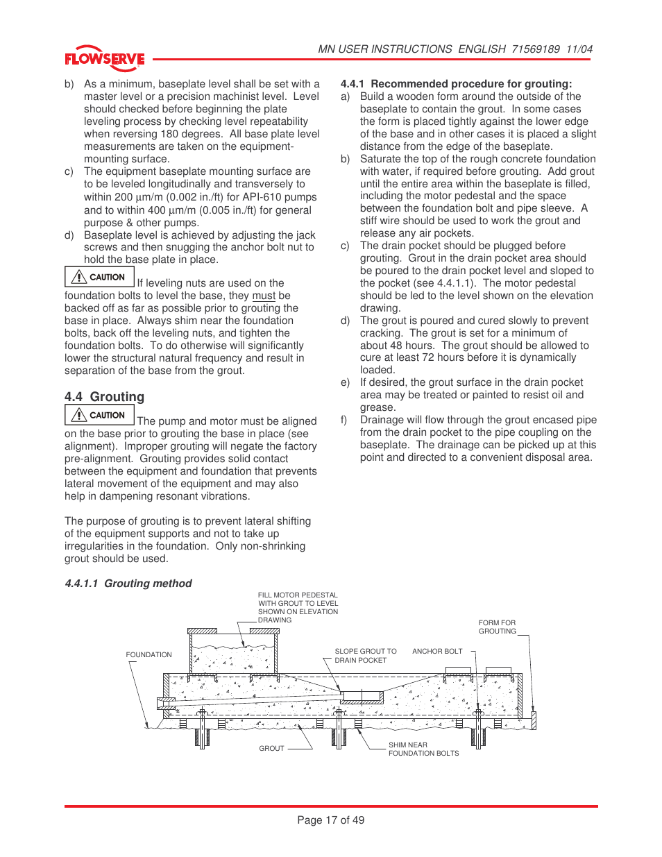 4 grouting | Flowserve MN User Manual | Page 17 / 49