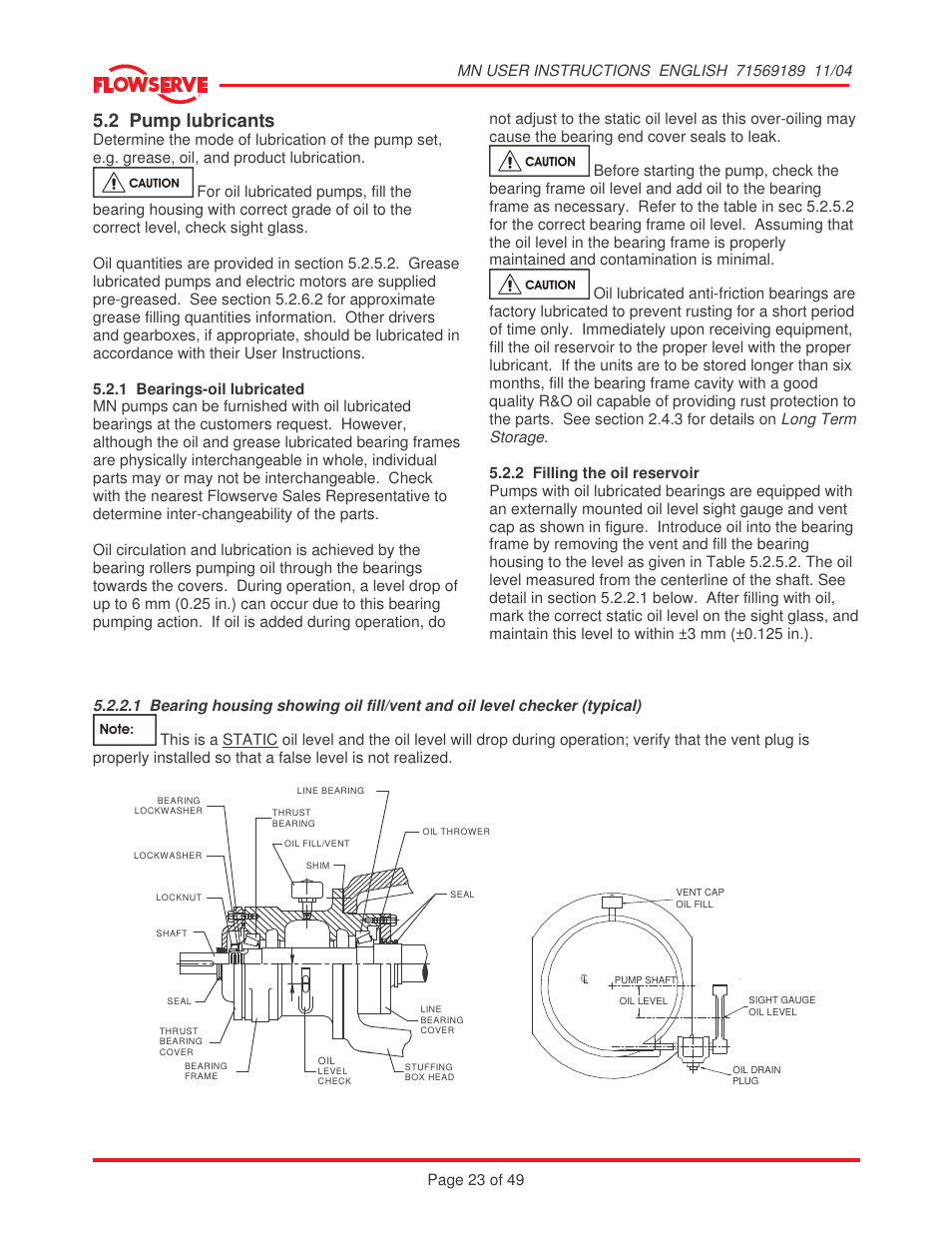 2 pump lubricants | Flowserve MN User Manual | Page 23 / 49