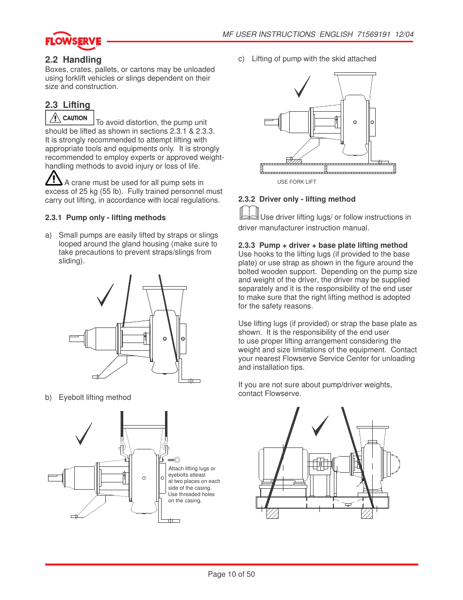2 handling, 3 lifting | Flowserve MF User Manual | Page 10 / 50