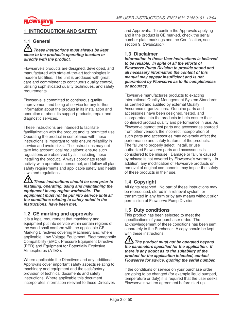 Flowserve MF User Manual | Page 3 / 50