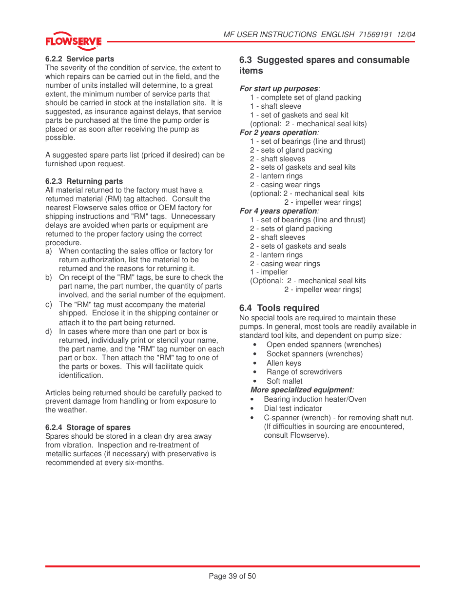 Flowserve MF User Manual | Page 39 / 50