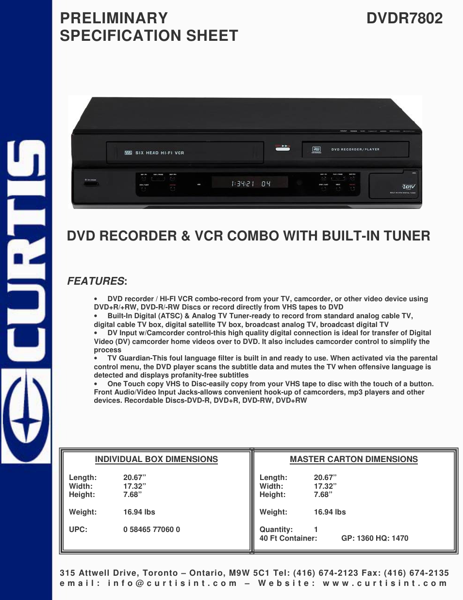 Curtis DVD7802 User Manual | 1 page