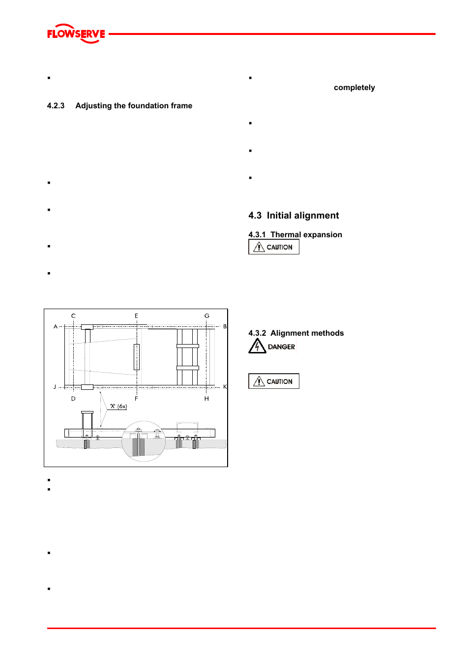 3 adjusting the foundation frame, 3 initial alignment, 1 thermal expansion | 2 alignment methods | Flowserve LNGT User Manual | Page 17 / 48